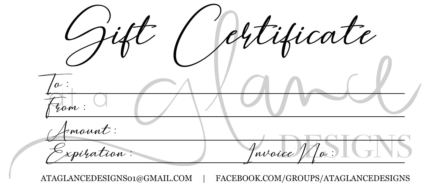 At A Glance Designs Gift Card