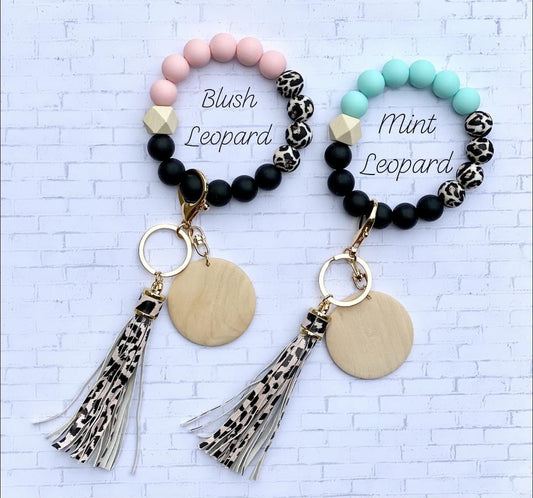 Mint Leopard Tassel Wristlet